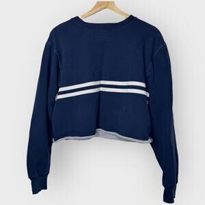 John Galt Brandy Melville Cropped Striped Sweatshirt | Navy Preppy Y2K Top